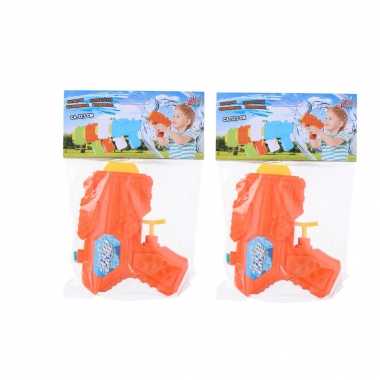 2x mini waterpistolen/waterpistool oranje van 12 cm kinderspeelgoed