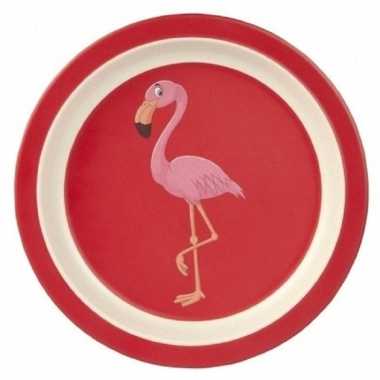 2x stuks bamboe ontbijtbordjes flamingo voor kinderen 21 cm