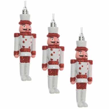 4x kersthangers notenkrakers poppetjes/soldaten wit/rood 12,5 cm