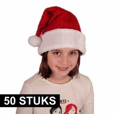 50x voordelige pluche kerstmuts met glitters voor kinderen