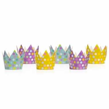 6x stuks gekleurde kartonnen feest kroontjes