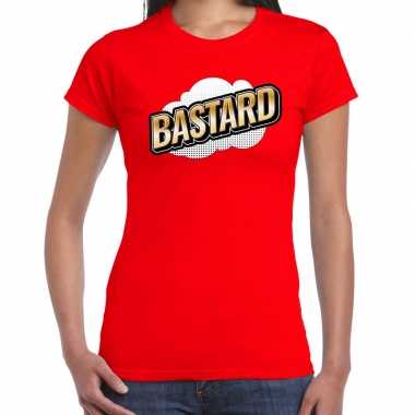 Bastard fun tekst t-shirt voor dames rood in 3d effect