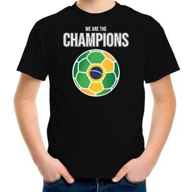 Brazilie wk supporter t-shirt we are the champions met braziliaanse voetbal zwart kinderen