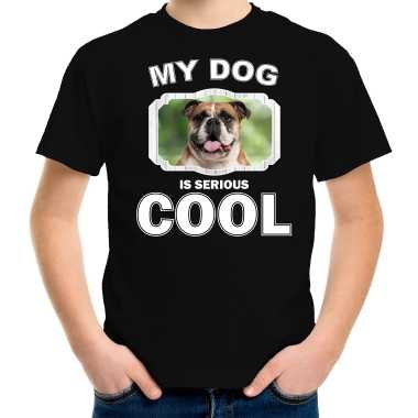 Britse bulldog honden t-shirt my dog is serious cool zwart voor kinderen