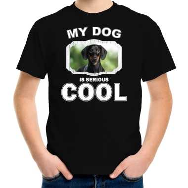 Coole teckel honden t-shirt my dog is serious cool zwart voor kinderen