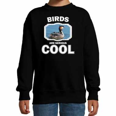 Dieren fuut vogel sweater zwart kinderen - birds are cool trui jongens en meisjes