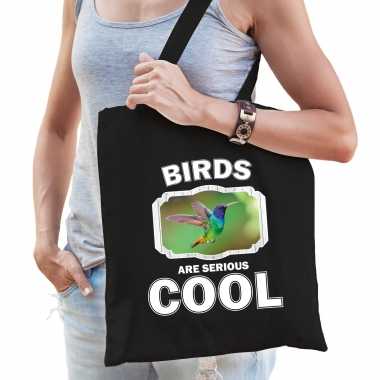 Dieren kolibrie vogel vliegend tasje zwart volwassenen en kinderen - birds are cool cadeau boodschap