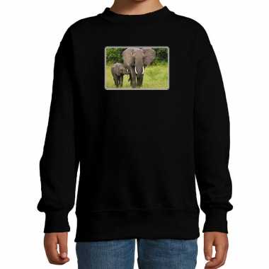 Dieren sweater / trui met olifanten foto zwart voor kinderen