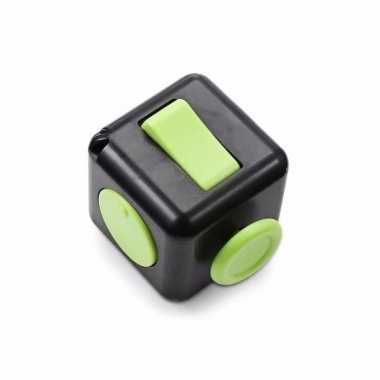 Fidget cube zwart/groen 4 cm
