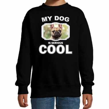 Franse bulldog honden trui / sweater my dog is serious cool zwart voor kinderen