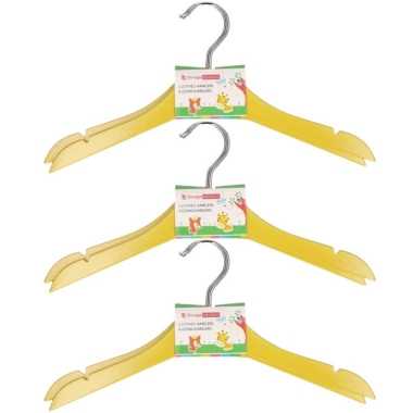 Gele stevige houten kledinghangers voor kinderen 8x stuks