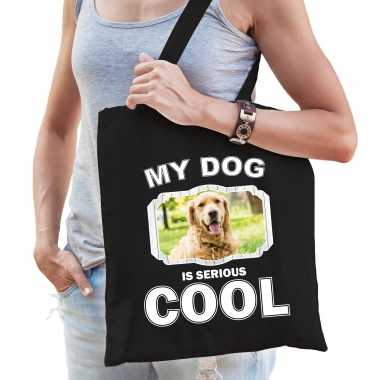 Golden retriever honden tasje zwart volwassenen en kinderen - my dog serious is cool kado boodschapp