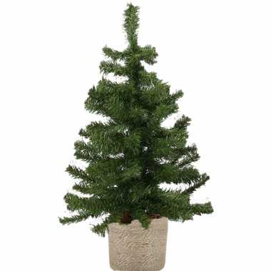 Kunst kerstboom/kunstboom groen 60 cm met naturel jute pot