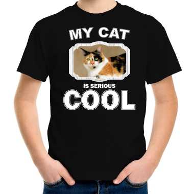 Lapjeskat katten / poezen t-shirt my cat is serious cool zwart voor kinderen