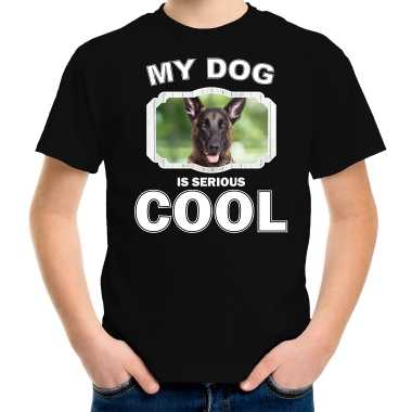 Mechelse herder honden t-shirt my dog is serious cool zwart voor kinderen
