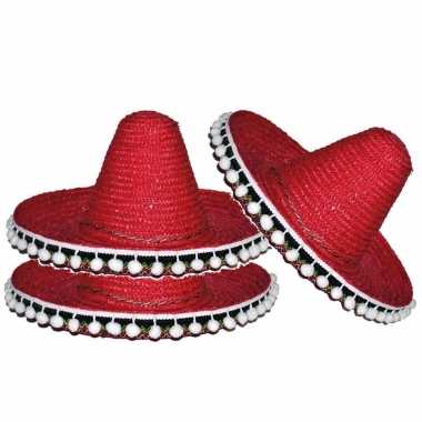 Set van 3x stuks rode sombrero hoed 25 cm voor kinderen