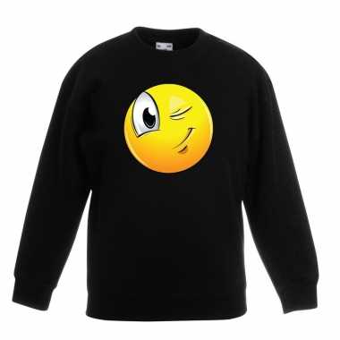 Smiley sweater knipoog zwart kinderen
