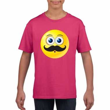 Smiley t-shirt snor roze kinderen