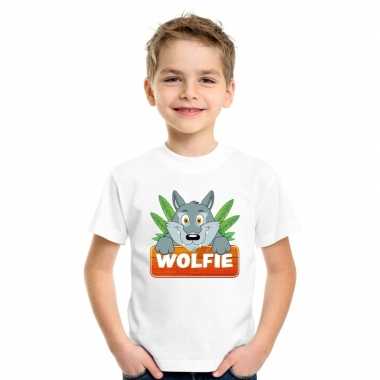 T-shirt wit voor kinderen met wolfie de wolf