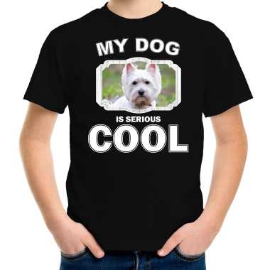 West terrier honden t-shirt my dog is serious cool zwart voor kinderen