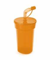 10x afsluitbare drinkbeker oranje 400 ml met rietje