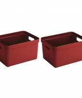 10x stuks grote rode opberg boxen opbergdoos manden 32 liter kunststof