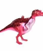 1x kerstboomhangers rode glazen dinosaurus 12 cm kerstversiering
