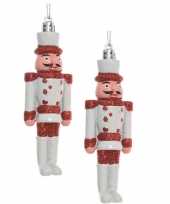 2x kersthangers notenkrakers poppetjes soldaten wit rood 12 5 cm