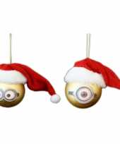 2x kunststof kerstballen minions dave en carl met kerstmuts 6 cm