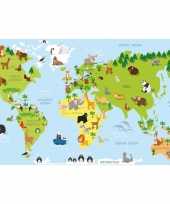 2x posters wereldkaart met dieren natuurlijke leefgebieden voor op kinderkamer school 84 x 52 cm