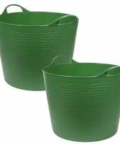 2x stuks flexibele kuip emmers wasmanden rond groen 45 liter