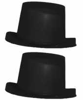 2x stuks zwarte hoge goochelaars hoed voor kinderen