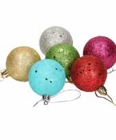 36x gekleurde glitter kerstballen van piepschuim 5 cm