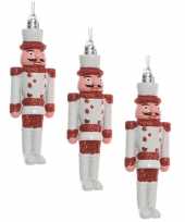 3x kersthangers notenkrakers poppetjes soldaten wit rood 12 5 cm