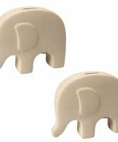 4x stuks dieren spaarpotten olifant wit van klei 14 x 16 cm
