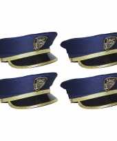 4x stuks kinder verkleed politiepet blauw met goud