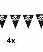 4x stuks piraten vlaggenlijn vlaggetjes zwart