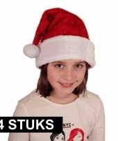 4x voordelige pluche kerstmuts met glitters voor kinderen
