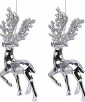 6x kerstboomhangers zilveren rendieren 16 cm kerstversiering