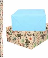 6x rollen kraft inpakpapier jungle oerwoud pakket dieren blauw 200 x 70 cm