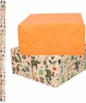6x rollen kraft inpakpapier jungle oerwoud pakket dieren oranje 200 x 70 cm