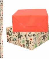 6x rollen kraft inpakpapier jungle oerwoud pakket dieren rood 200 x 70 cm