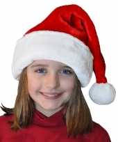 6x stuks pluche luxe kerstmuts rood wit voor kinderen
