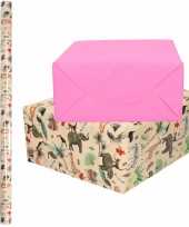 8x rollen kraft inpakpapier jungle oerwoud pakket dieren roze 200 x 70 cm