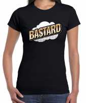 Bastard fun tekst t-shirt voor dames zwart in 3d effect