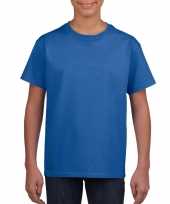Blauw basic t-shirt met ronde hals voor kinderen unisex van katoen