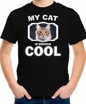 Bruine kat katten poezen t-shirt my cat is serious cool zwart voor kinderen 10256935