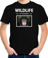 Chimpansee aap t-shirt met dieren foto wildlife of the world zwart voor kinderen 10266505