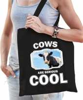 Dieren koe tasje zwart volwassenen en kinderen cows are cool cadeau boodschappentasje