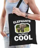 Dieren olifant tasje zwart volwassenen en kinderen elephants are cool cadeau boodschappentasje